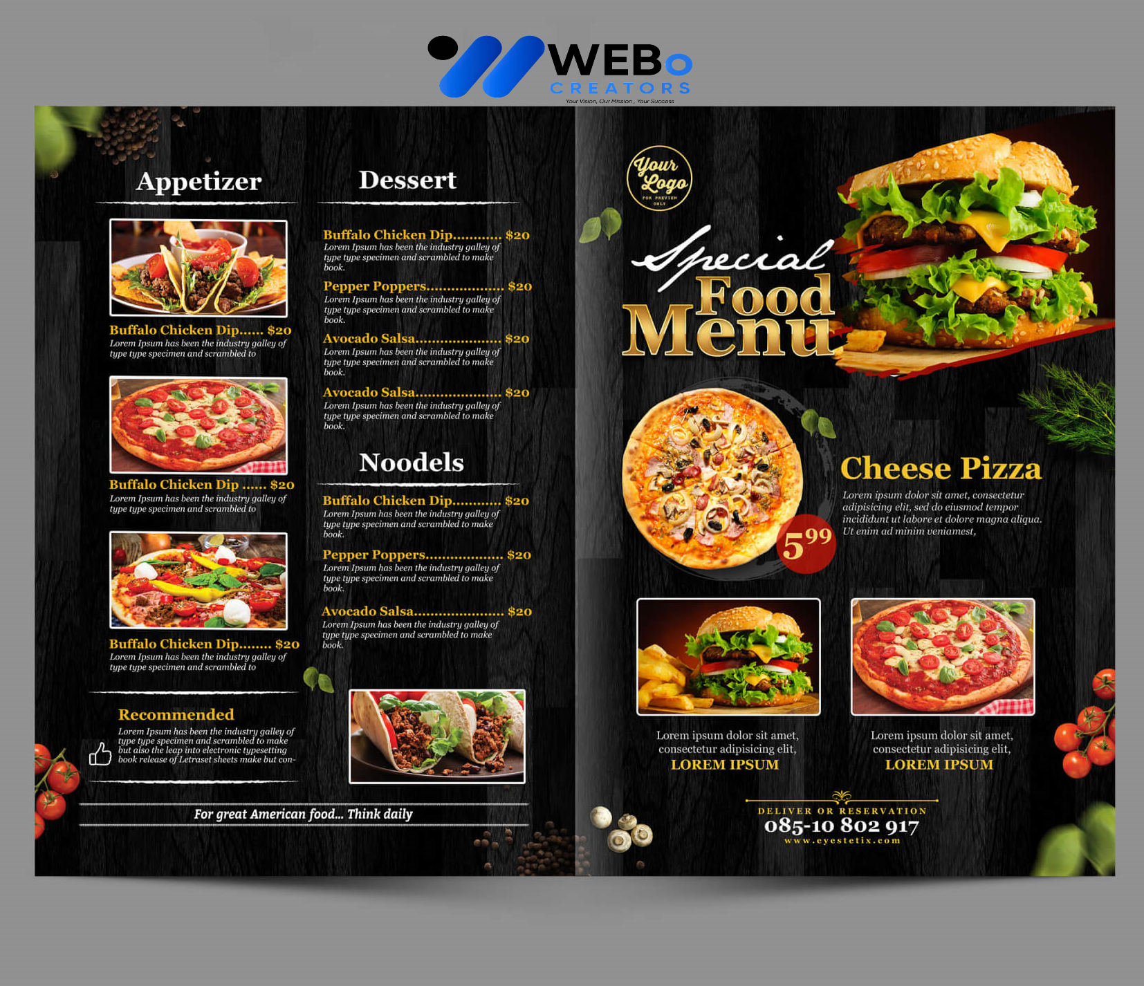 Modern restaurant menu design Calgary, AB 2026 café menu layout food branding design services